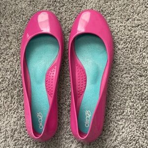 OKA b. Pink and Blue Flats with Glossy Finish